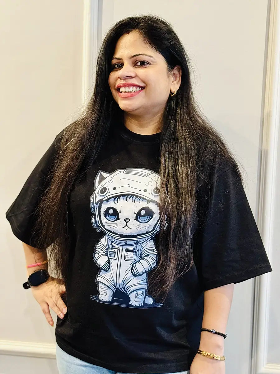 Black Astronaut Cat T-Shirt for Women